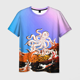 Мужская футболка 3D с принтом Осьминог в Лаве | Градиент в Белгороде, 100% полиэфир | прямой крой, круглый вырез горловины, длина до линии бедер | animal | beast | fade | kraken | monster | moon | ocean | octopus | sea | water | waves | вода | волны | градиент | животные | звери | кракен | лава | луна | монстр | море | небо | огонь | океан | осьминог | рыбы | щупальца