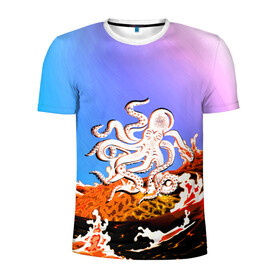 Мужская футболка 3D спортивная с принтом Осьминог в Лаве | Градиент в Белгороде, 100% полиэстер с улучшенными характеристиками | приталенный силуэт, круглая горловина, широкие плечи, сужается к линии бедра | Тематика изображения на принте: animal | beast | fade | kraken | monster | moon | ocean | octopus | sea | water | waves | вода | волны | градиент | животные | звери | кракен | лава | луна | монстр | море | небо | огонь | океан | осьминог | рыбы | щупальца