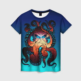 Женская футболка 3D с принтом Кракен | Octopus в Белгороде, 100% полиэфир ( синтетическое хлопкоподобное полотно) | прямой крой, круглый вырез горловины, длина до линии бедер | animal | beast | kraken | monster | ocean | octopus | sea | water | waves | вода | волны | животные | звери | кракен | монстр | море | океан | осьминог | рыбы | щупальца