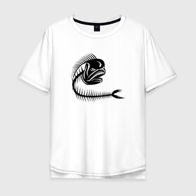 Мужская футболка хлопок Oversize с принтом Скелет рыбы в Белгороде, 100% хлопок | свободный крой, круглый ворот, “спинка” длиннее передней части | fish | кости | паттерн | рыба | рыбы | с скелетом рыбы | скелет