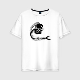 Женская футболка хлопок Oversize с принтом Скелет рыбы в Белгороде, 100% хлопок | свободный крой, круглый ворот, спущенный рукав, длина до линии бедер
 | fish | кости | паттерн | рыба | рыбы | с скелетом рыбы | скелет