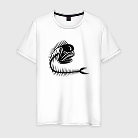 Мужская футболка хлопок с принтом Скелет рыбы в Белгороде, 100% хлопок | прямой крой, круглый вырез горловины, длина до линии бедер, слегка спущенное плечо. | fish | кости | паттерн | рыба | рыбы | с скелетом рыбы | скелет