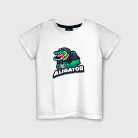 Детская футболка хлопок с принтом Аллигатор в Белгороде, 100% хлопок | круглый вырез горловины, полуприлегающий силуэт, длина до линии бедер | alligator | crocodile | reptile | аллигатор | крокодил | крокодильчик