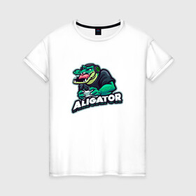 Женская футболка хлопок с принтом Аллигатор в Белгороде, 100% хлопок | прямой крой, круглый вырез горловины, длина до линии бедер, слегка спущенное плечо | alligator | crocodile | reptile | аллигатор | крокодил | крокодильчик