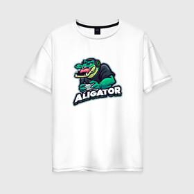 Женская футболка хлопок Oversize с принтом Аллигатор в Белгороде, 100% хлопок | свободный крой, круглый ворот, спущенный рукав, длина до линии бедер
 | Тематика изображения на принте: alligator | crocodile | reptile | аллигатор | крокодил | крокодильчик