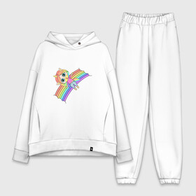 Женский костюм хлопок Oversize с принтом Единорожка на радуге в Белгороде,  |  | rainbow | unicorn | единорог | единорожка | радуга | яркая радуга | яркий принт