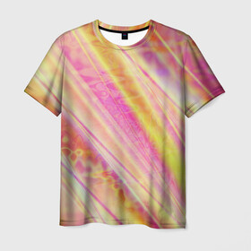 Мужская футболка 3D с принтом Light lines в Белгороде, 100% полиэфир | прямой крой, круглый вырез горловины, длина до линии бедер | effects | light | lines | pink | reflexive | texture | yellow