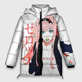 Женская зимняя куртка Oversize с принтом Zero Two, Darling in the Franx в Белгороде, верх — 100% полиэстер; подкладка — 100% полиэстер; утеплитель — 100% полиэстер | длина ниже бедра, силуэт Оверсайз. Есть воротник-стойка, отстегивающийся капюшон и ветрозащитная планка. 

Боковые карманы с листочкой на кнопках и внутренний карман на молнии | 02 | anime girl | darling in the franxx | zero two | аниме | дарлинг во франксе | девушка с розовыми волосами | манга | милый во франксе | ноль два | розовые волосы | тян