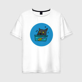 Женская футболка хлопок Oversize с принтом Упоротый кот в Белгороде, 100% хлопок | свободный крой, круглый ворот, спущенный рукав, длина до линии бедер
 | кот | котэ | мышка | усатый | шерстяной