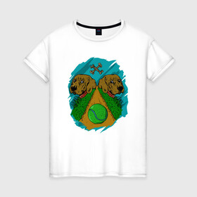 Женская футболка хлопок с принтом Мяч судьбы в Белгороде, 100% хлопок | прямой крой, круглый вырез горловины, длина до линии бедер, слегка спущенное плечо | dog | друг человека | мячик | пёс | собаки