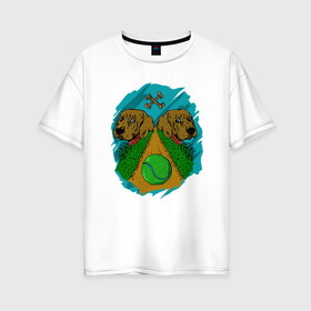 Женская футболка хлопок Oversize с принтом Мяч судьбы в Белгороде, 100% хлопок | свободный крой, круглый ворот, спущенный рукав, длина до линии бедер
 | dog | друг человека | мячик | пёс | собаки