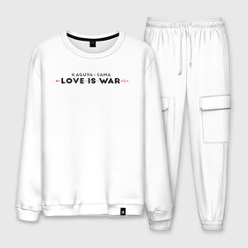 Мужской костюм хлопок с принтом Kaguya-sama: love is war logo в Белгороде, 100% хлопок | на свитшоте круглая горловина, мягкая резинка по низу. Брюки заужены к низу, на них два вида карманов: два “обычных” по бокам и два объемных, с клапанами, расположенные ниже линии бедра. Брюки с мягкой трикотажной резинкой на поясе и по низу штанин. В поясе для дополнительного комфорта — широкие завязки | anime | chika | chika fujiwara | kaguya | kaguya shinomiya | love | love detective | love is war | miyuki | shinomiya | аниме | анимэ | кагуя | любовь | любовь   это война | чика