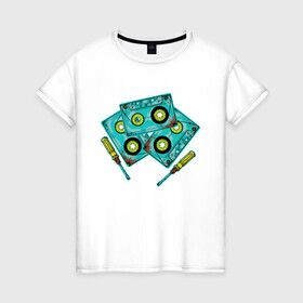 Женская футболка хлопок с принтом Кассета в Белгороде, 100% хлопок | прямой крой, круглый вырез горловины, длина до линии бедер, слегка спущенное плечо | винтаж | девяностые | кассеты | ностальгия | отвёртка | ретро | ссср