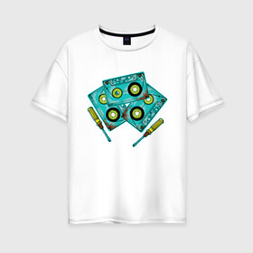 Женская футболка хлопок Oversize с принтом Кассета в Белгороде, 100% хлопок | свободный крой, круглый ворот, спущенный рукав, длина до линии бедер
 | винтаж | девяностые | кассеты | ностальгия | отвёртка | ретро | ссср