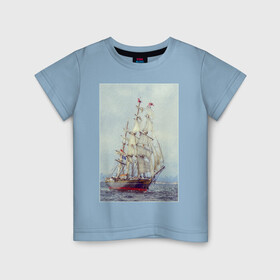 Детская футболка хлопок с принтом Парусник на фото в Белгороде, 100% хлопок | круглый вырез горловины, полуприлегающий силуэт, длина до линии бедер | антиквариат | корабль | парусник | старая картина | судно