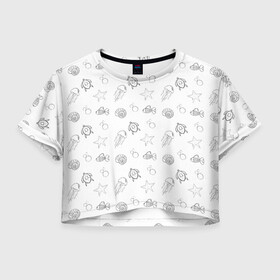 Женская футболка Crop-top 3D с принтом Дно Морское в Белгороде, 100% полиэстер | круглая горловина, длина футболки до линии талии, рукава с отворотами | медуза | море | морская звезда | морские мотивы | под водой | подводный мир | рыбка