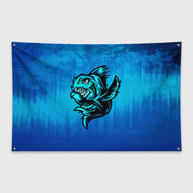 Флаг-баннер с принтом Пиранья в Белгороде, 100% полиэстер | размер 67 х 109 см, плотность ткани — 95 г/м2; по краям флага есть четыре люверса для крепления | fish | piranha | живность | морская | на синем | пиранья | рыба