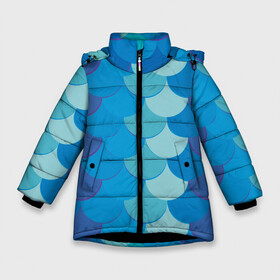 Зимняя куртка для девочек 3D с принтом Синяя чешуя рыбы в Белгороде, ткань верха — 100% полиэстер; подклад — 100% полиэстер, утеплитель — 100% полиэстер. | длина ниже бедра, удлиненная спинка, воротник стойка и отстегивающийся капюшон. Есть боковые карманы с листочкой на кнопках, утяжки по низу изделия и внутренний карман на молнии. 

Предусмотрены светоотражающий принт на спинке, радужный светоотражающий элемент на пуллере молнии и на резинке для утяжки. | Тематика изображения на принте: fish | water | вода | море | морское | очки | рыба | рыбка | синяя | чешуя
