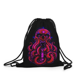 Рюкзак-мешок 3D с принтом Череп Осьминог Octopus Skull в Белгороде, 100% полиэстер | плотность ткани — 200 г/м2, размер — 35 х 45 см; лямки — толстые шнурки, застежка на шнуровке, без карманов и подкладки | animal | beast | kraken | monster | ocean | octopus | sea | skull | water | waves | вода | животные | звери | кракен | монстр | море | океан | осьминог | рыбы | череп | щупальца
