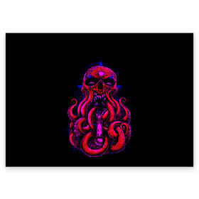 Поздравительная открытка с принтом Череп Осьминог Octopus Skull в Белгороде, 100% бумага | плотность бумаги 280 г/м2, матовая, на обратной стороне линовка и место для марки
 | Тематика изображения на принте: animal | beast | kraken | monster | ocean | octopus | sea | skull | water | waves | вода | животные | звери | кракен | монстр | море | океан | осьминог | рыбы | череп | щупальца