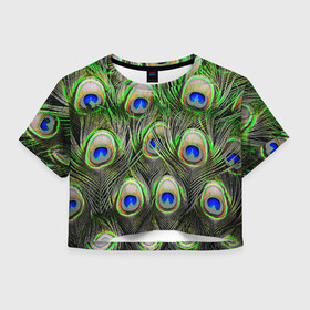 Женская футболка Crop-top 3D с принтом peacock в Белгороде, 100% полиэстер | круглая горловина, длина футболки до линии талии, рукава с отворотами | pavonine | peacock | peafowl | plumage | павлин