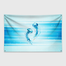 Флаг-баннер с принтом Медузы в Белгороде, 100% полиэстер | размер 67 х 109 см, плотность ткани — 95 г/м2; по краям флага есть четыре люверса для крепления | jellyfish | medusa | жители | медуза | медузы | морские | океан