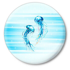 Значок с принтом Медузы в Белгороде,  металл | круглая форма, металлическая застежка в виде булавки | Тематика изображения на принте: jellyfish | medusa | жители | медуза | медузы | морские | океан