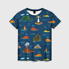 Женская футболка 3D с принтом ОСТРОВА в Белгороде, 100% полиэфир ( синтетическое хлопкоподобное полотно) | прямой крой, круглый вырез горловины, длина до линии бедер | география | киты | лето | морское | острова | путешествие. отдых | туризм