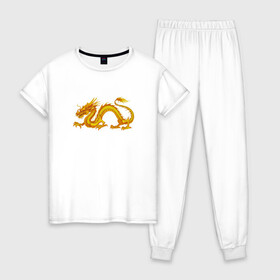 Женская пижама хлопок с принтом Дракон в Белгороде, 100% хлопок | брюки и футболка прямого кроя, без карманов, на брюках мягкая резинка на поясе и по низу штанин | дракон | дракончик | китайский дракон