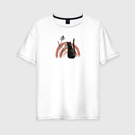 Женская футболка хлопок Oversize с принтом Black Cat в Белгороде, 100% хлопок | свободный крой, круглый ворот, спущенный рукав, длина до линии бедер
 | животные | звери | кот | кошка | питомец