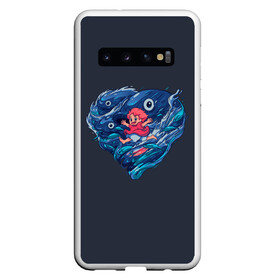 Чехол для Samsung Galaxy S10 с принтом Ocean heart. Totoro в Белгороде, Силикон | Область печати: задняя сторона чехла, без боковых панелей | catbus | fish | heart | kanta | kusakabe | mei | ocean | ogaki | satsuki | surf | susuvatari | tatsuo | totoro | water | waves | yasuko | вода | волны | канта | котобус | кусакабэ | море | мэй | огаки | океан | прибой | рыба | сацуки | сердце | сусуватари