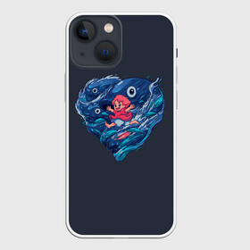 Чехол для iPhone 13 mini с принтом Ocean heart. Totoro в Белгороде,  |  | catbus | fish | heart | kanta | kusakabe | mei | ocean | ogaki | satsuki | surf | susuvatari | tatsuo | totoro | water | waves | yasuko | вода | волны | канта | котобус | кусакабэ | море | мэй | огаки | океан | прибой | рыба | сацуки | сердце | сусуватари