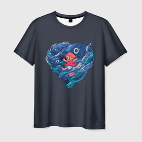 Мужская футболка 3D с принтом Ocean heart. Totoro в Белгороде, 100% полиэфир | прямой крой, круглый вырез горловины, длина до линии бедер | catbus | fish | heart | kanta | kusakabe | mei | ocean | ogaki | satsuki | surf | susuvatari | tatsuo | totoro | water | waves | yasuko | вода | волны | канта | котобус | кусакабэ | море | мэй | огаки | океан | прибой | рыба | сацуки | сердце | сусуватари