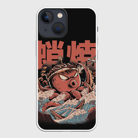 Чехол для iPhone 13 mini с принтом Monster Takoyaki в Белгороде,  |  | fighter | hieroglyphs | japan | kraken | monster | ocean | octopus | plane | sea | shelling | takoyaki | tentacles | waves | волны | иероглифы | кракен | монстр | море | обстрел | океан | осьминог | самолет | такояки | щупальца | япония