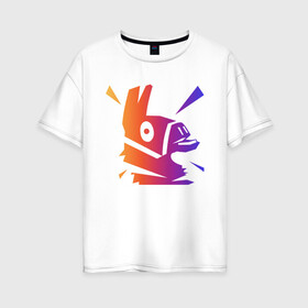 Женская футболка хлопок Oversize с принтом Llama в Белгороде, 100% хлопок | свободный крой, круглый ворот, спущенный рукав, длина до линии бедер
 | animals | fortnite | gamers | games | llama | игры | королевская битва | фортнайт