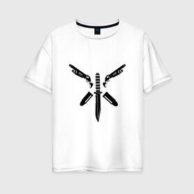 Женская футболка хлопок Oversize с принтом синдикат в Белгороде, 100% хлопок | свободный крой, круглый ворот, спущенный рукав, длина до линии бедер
 | syndicate | оружие | пули | роза | шипы