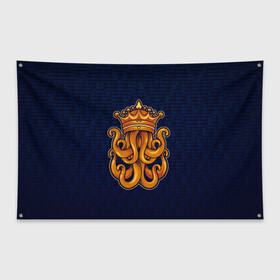 Флаг-баннер с принтом Кракен в короне в Белгороде, 100% полиэстер | размер 67 х 109 см, плотность ткани — 95 г/м2; по краям флага есть четыре люверса для крепления | king | kraken | octopus | корона | кракен | море | морские | морское | осьминог | щупальца