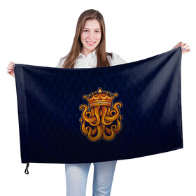 Флаг 3D с принтом Кракен в короне в Белгороде, 100% полиэстер | плотность ткани — 95 г/м2, размер — 67 х 109 см. Принт наносится с одной стороны | king | kraken | octopus | корона | кракен | море | морские | морское | осьминог | щупальца
