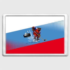 Магнит 45*70 с принтом Русский хоккей в Белгороде, Пластик | Размер: 78*52 мм; Размер печати: 70*45 | Тематика изображения на принте: art | bear | flag | hockey | puck | russia | sport | stick | symbols | арт | клюшка | медведь | россия | символика | спорт | флаг | хоккей | шайба
