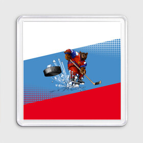 Магнит 55*55 с принтом Русский хоккей в Белгороде, Пластик | Размер: 65*65 мм; Размер печати: 55*55 мм | Тематика изображения на принте: art | bear | flag | hockey | puck | russia | sport | stick | symbols | арт | клюшка | медведь | россия | символика | спорт | флаг | хоккей | шайба