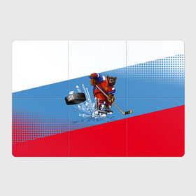 Магнитный плакат 3Х2 с принтом Русский хоккей в Белгороде, Полимерный материал с магнитным слоем | 6 деталей размером 9*9 см | Тематика изображения на принте: art | bear | flag | hockey | puck | russia | sport | stick | symbols | арт | клюшка | медведь | россия | символика | спорт | флаг | хоккей | шайба