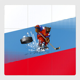 Магнитный плакат 3Х3 с принтом Русский хоккей в Белгороде, Полимерный материал с магнитным слоем | 9 деталей размером 9*9 см | Тематика изображения на принте: art | bear | flag | hockey | puck | russia | sport | stick | symbols | арт | клюшка | медведь | россия | символика | спорт | флаг | хоккей | шайба
