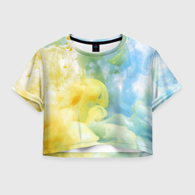 Женская футболка Crop-top 3D с принтом Coloful Smoke в Белгороде, 100% полиэстер | круглая горловина, длина футболки до линии талии, рукава с отворотами | Тематика изображения на принте: abstraction | coloful | smoke | stains | дым