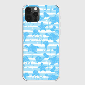 Чехол для iPhone 12 Pro с принтом Морские жители в Белгороде, силикон | область печати: задняя сторона чехла, без боковых панелей | ocean spirit | дух океана | жители | звезда | конек | медуза | мир | море | морская | морские | морской | подводный | рыбы | черепаха