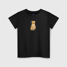 Детская футболка хлопок с принтом Serenity Cat в Белгороде, 100% хлопок | круглый вырез горловины, полуприлегающий силуэт, длина до линии бедер | животное | звери | иероглифы | кот | кошка | надпись на японском | питомец | спокойствие