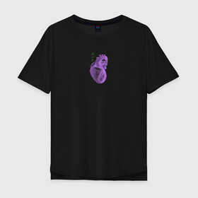 Мужская футболка хлопок Oversize с принтом Purple heart в Белгороде, 100% хлопок | свободный крой, круглый ворот, “спинка” длиннее передней части | Тематика изображения на принте: анатомия | иероглифы | надпись на японском | орган | сердце | человек