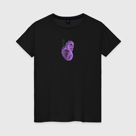 Женская футболка хлопок с принтом Purple heart в Белгороде, 100% хлопок | прямой крой, круглый вырез горловины, длина до линии бедер, слегка спущенное плечо | анатомия | иероглифы | надпись на японском | орган | сердце | человек