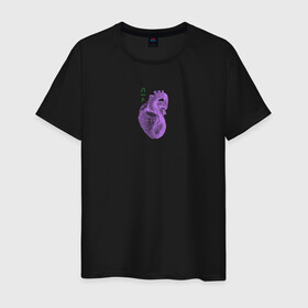 Мужская футболка хлопок с принтом Purple heart в Белгороде, 100% хлопок | прямой крой, круглый вырез горловины, длина до линии бедер, слегка спущенное плечо. | анатомия | иероглифы | надпись на японском | орган | сердце | человек