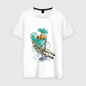 Мужская футболка хлопок с принтом Тропики в моём бакале в Белгороде, 100% хлопок | прямой крой, круглый вырез горловины, длина до линии бедер, слегка спущенное плечо. | Тематика изображения на принте: море | отдых | отпуск | путешествия