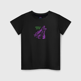 Детская футболка хлопок с принтом GODZILLA в Белгороде, 100% хлопок | круглый вырез горловины, полуприлегающий силуэт, длина до линии бедер | godzilla | monster | годзилла | динозавр | иероглифы | монстр | надпись на японском | существо | чудовище